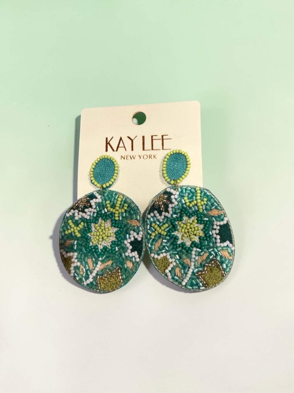 Kaylee New York Green Beaded Oval Statement Earrings